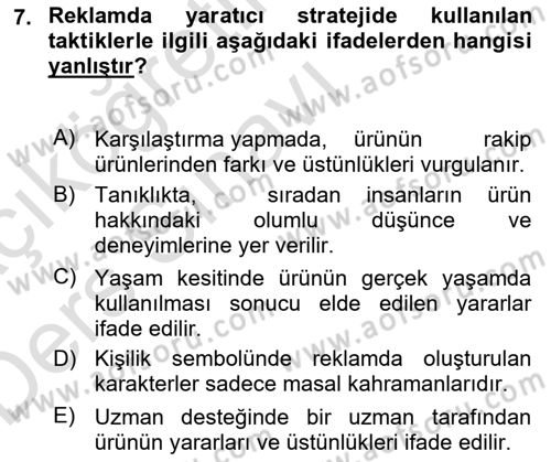 Reklam Kampanya Analizi Dersi 2018 - 2019 Yılı 3 Ders Sınav Soruları 7. Soru