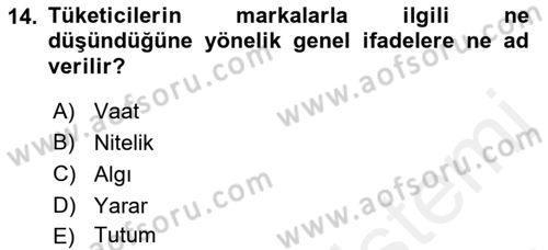 Reklam Kampanya Analizi Dersi 2018 - 2019 Yılı (Vize) Ara Sınav Soruları 14. Soru
