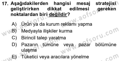 Reklam Kampanya Analizi Dersi 2018 - 2019 Yılı (Vize) Ara Sınav Soruları 17. Soru