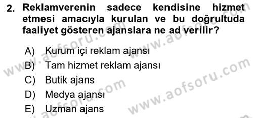 Reklam Kampanya Analizi Dersi 2018 - 2019 Yılı (Vize) Ara Sınav Soruları 2. Soru