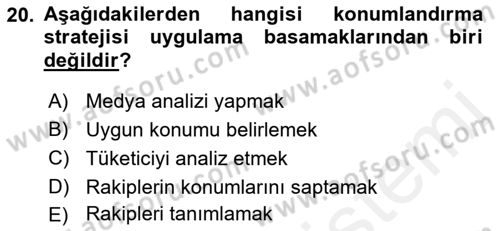 Reklam Kampanya Analizi Dersi 2018 - 2019 Yılı (Vize) Ara Sınav Soruları 20. Soru