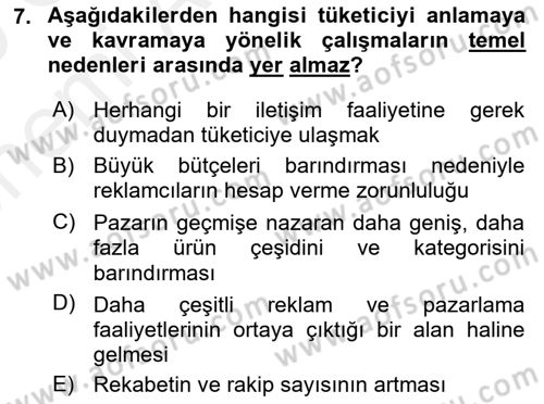 Reklam Kampanya Analizi Dersi 2018 - 2019 Yılı (Vize) Ara Sınav Soruları 7. Soru