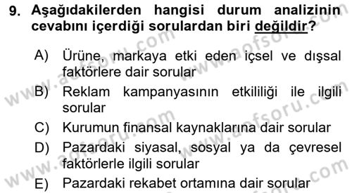 Reklam Kampanya Analizi Dersi 2018 - 2019 Yılı (Vize) Ara Sınav Soruları 9. Soru