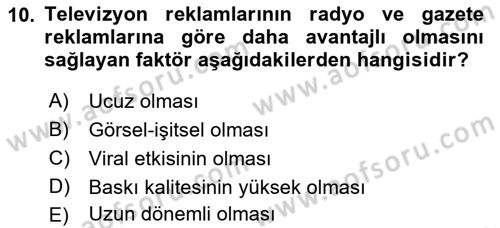 Reklam Kampanya Analizi Dersi 2018 - 2019 Yılı (Final) Dönem Sonu Sınav Soruları 10. Soru