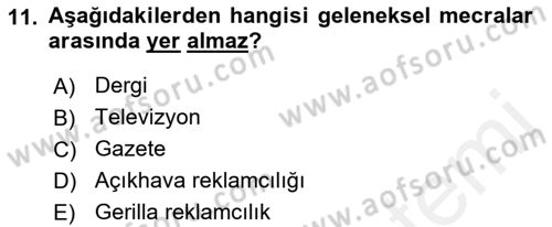 Reklam Kampanya Analizi Dersi 2018 - 2019 Yılı (Final) Dönem Sonu Sınav Soruları 11. Soru
