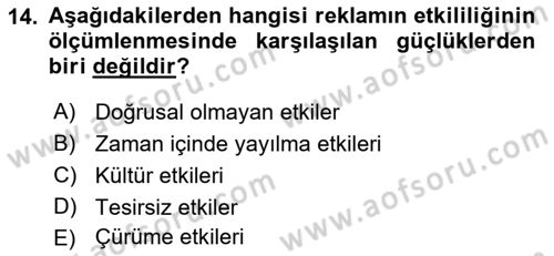 Reklam Kampanya Analizi Dersi 2018 - 2019 Yılı (Final) Dönem Sonu Sınav Soruları 14. Soru