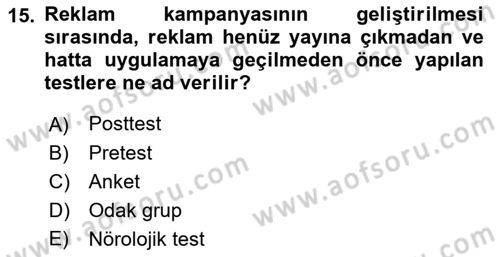 Reklam Kampanya Analizi Dersi 2018 - 2019 Yılı (Final) Dönem Sonu Sınav Soruları 15. Soru