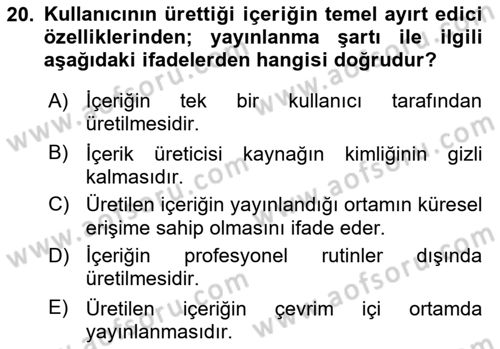 Reklam Kampanya Analizi Dersi 2018 - 2019 Yılı (Final) Dönem Sonu Sınav Soruları 20. Soru