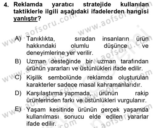 Reklam Kampanya Analizi Dersi 2018 - 2019 Yılı (Final) Dönem Sonu Sınav Soruları 4. Soru