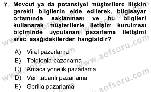 Reklam Kampanya Analizi Dersi 2018 - 2019 Yılı (Final) Dönem Sonu Sınav Soruları 7. Soru