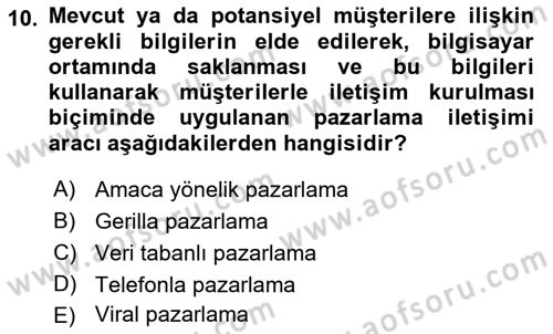 Reklam Kampanya Analizi Dersi 2018 - 2019 Yılı Yaz Okulu Sınav Soruları 10. Soru