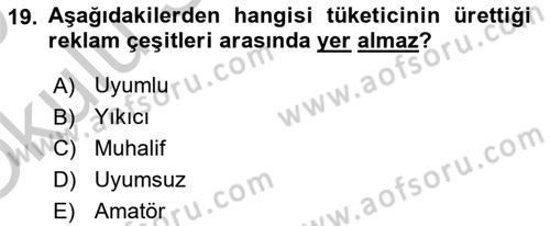 Reklam Kampanya Analizi Dersi 2018 - 2019 Yılı Yaz Okulu Sınav Soruları 19. Soru