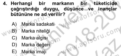 Reklam Kampanya Analizi Dersi 2018 - 2019 Yılı Yaz Okulu Sınav Soruları 4. Soru