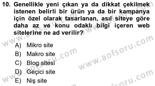 Reklam Kampanya Analizi Dersi 2020 - 2021 Yılı Yaz Okulu Sınav Soruları 10. Soru