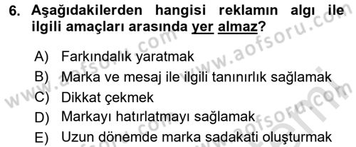 Reklam Kampanya Analizi Dersi 2020 - 2021 Yılı Yaz Okulu Sınav Soruları 6. Soru