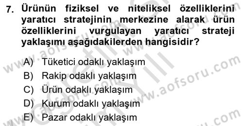 Reklam Kampanya Analizi Dersi 2020 - 2021 Yılı Yaz Okulu Sınav Soruları 7. Soru