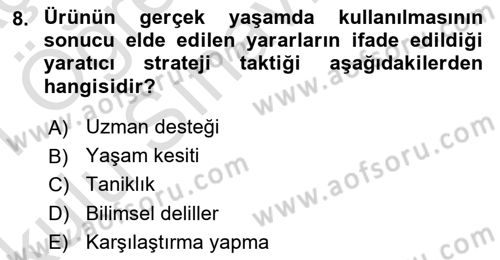 Reklam Kampanya Analizi Dersi 2020 - 2021 Yılı Yaz Okulu Sınav Soruları 8. Soru