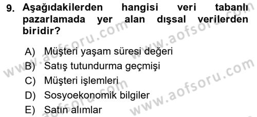 Reklam Kampanya Analizi Dersi 2020 - 2021 Yılı Yaz Okulu Sınav Soruları 9. Soru