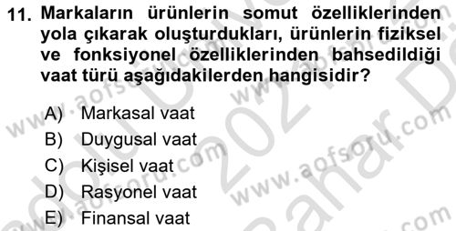Reklam Kampanya Analizi Dersi 2021 - 2022 Yılı (Vize) Ara Sınav Soruları 11. Soru