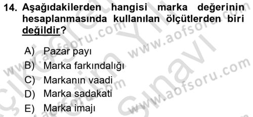 Reklam Kampanya Analizi Dersi 2021 - 2022 Yılı (Vize) Ara Sınav Soruları 14. Soru