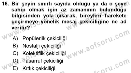 Reklam Kampanya Analizi Dersi 2021 - 2022 Yılı (Vize) Ara Sınav Soruları 16. Soru