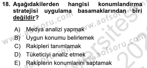 Reklam Kampanya Analizi Dersi 2021 - 2022 Yılı (Vize) Ara Sınav Soruları 18. Soru