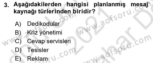 Reklam Kampanya Analizi Dersi 2021 - 2022 Yılı (Vize) Ara Sınav Soruları 3. Soru