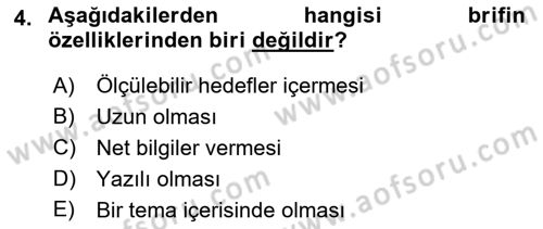 Reklam Kampanya Analizi Dersi 2021 - 2022 Yılı (Vize) Ara Sınav Soruları 4. Soru