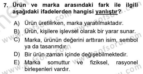 Reklam Kampanya Analizi Dersi 2021 - 2022 Yılı (Vize) Ara Sınav Soruları 7. Soru