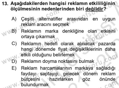 Reklam Kampanya Analizi Dersi 2021 - 2022 Yılı (Final) Dönem Sonu Sınav Soruları 13. Soru