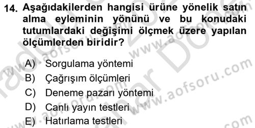 Reklam Kampanya Analizi Dersi 2021 - 2022 Yılı (Final) Dönem Sonu Sınav Soruları 14. Soru