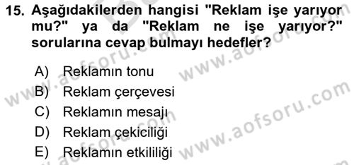 Reklam Kampanya Analizi Dersi 2021 - 2022 Yılı (Final) Dönem Sonu Sınav Soruları 15. Soru