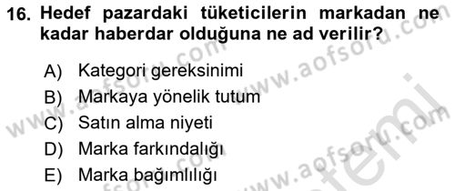 Reklam Kampanya Analizi Dersi 2021 - 2022 Yılı (Final) Dönem Sonu Sınav Soruları 16. Soru