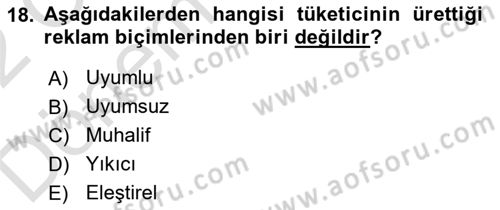 Reklam Kampanya Analizi Dersi 2021 - 2022 Yılı (Final) Dönem Sonu Sınav Soruları 18. Soru