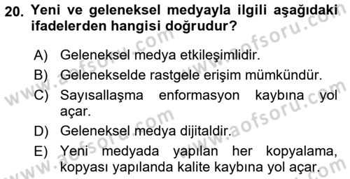 Reklam Kampanya Analizi Dersi 2021 - 2022 Yılı (Final) Dönem Sonu Sınav Soruları 20. Soru