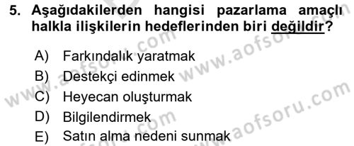 Reklam Kampanya Analizi Dersi 2021 - 2022 Yılı (Final) Dönem Sonu Sınav Soruları 5. Soru
