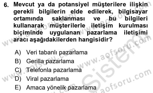Reklam Kampanya Analizi Dersi 2021 - 2022 Yılı (Final) Dönem Sonu Sınav Soruları 6. Soru