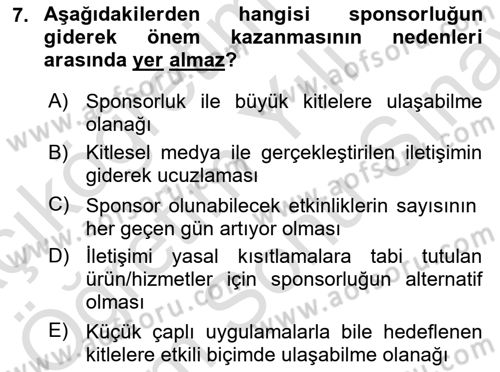 Reklam Kampanya Analizi Dersi 2021 - 2022 Yılı (Final) Dönem Sonu Sınav Soruları 7. Soru