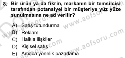 Reklam Kampanya Analizi Dersi 2021 - 2022 Yılı (Final) Dönem Sonu Sınav Soruları 8. Soru