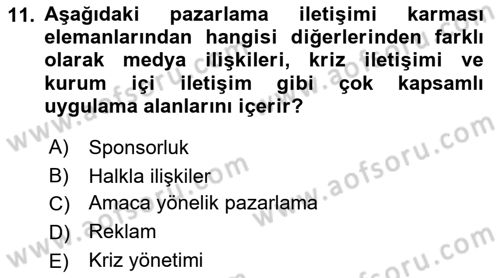 Reklam Kampanya Analizi Dersi 2021 - 2022 Yılı Yaz Okulu Sınav Soruları 11. Soru