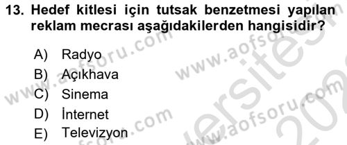 Reklam Kampanya Analizi Dersi 2021 - 2022 Yılı Yaz Okulu Sınav Soruları 13. Soru