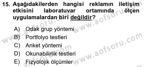 Reklam Kampanya Analizi Dersi 2021 - 2022 Yılı Yaz Okulu Sınav Soruları 15. Soru