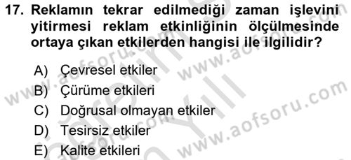 Reklam Kampanya Analizi Dersi 2021 - 2022 Yılı Yaz Okulu Sınav Soruları 17. Soru