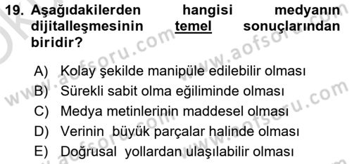 Reklam Kampanya Analizi Dersi 2021 - 2022 Yılı Yaz Okulu Sınav Soruları 19. Soru