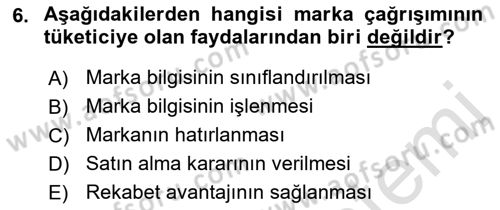 Reklam Kampanya Analizi Dersi 2021 - 2022 Yılı Yaz Okulu Sınav Soruları 6. Soru