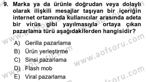 Reklam Kampanya Analizi Dersi 2021 - 2022 Yılı Yaz Okulu Sınav Soruları 9. Soru