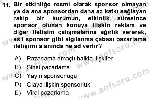 Reklam Kampanya Analizi Dersi 2022 - 2023 Yılı Yaz Okulu Sınav Soruları 11. Soru