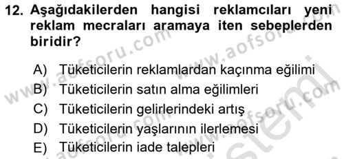 Reklam Kampanya Analizi Dersi 2022 - 2023 Yılı Yaz Okulu Sınav Soruları 12. Soru