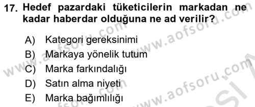 Reklam Kampanya Analizi Dersi 2022 - 2023 Yılı Yaz Okulu Sınav Soruları 17. Soru