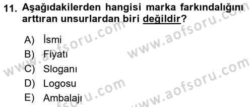 Reklam Kampanya Analizi Dersi 2023 - 2024 Yılı (Vize) Ara Sınav Soruları 11. Soru